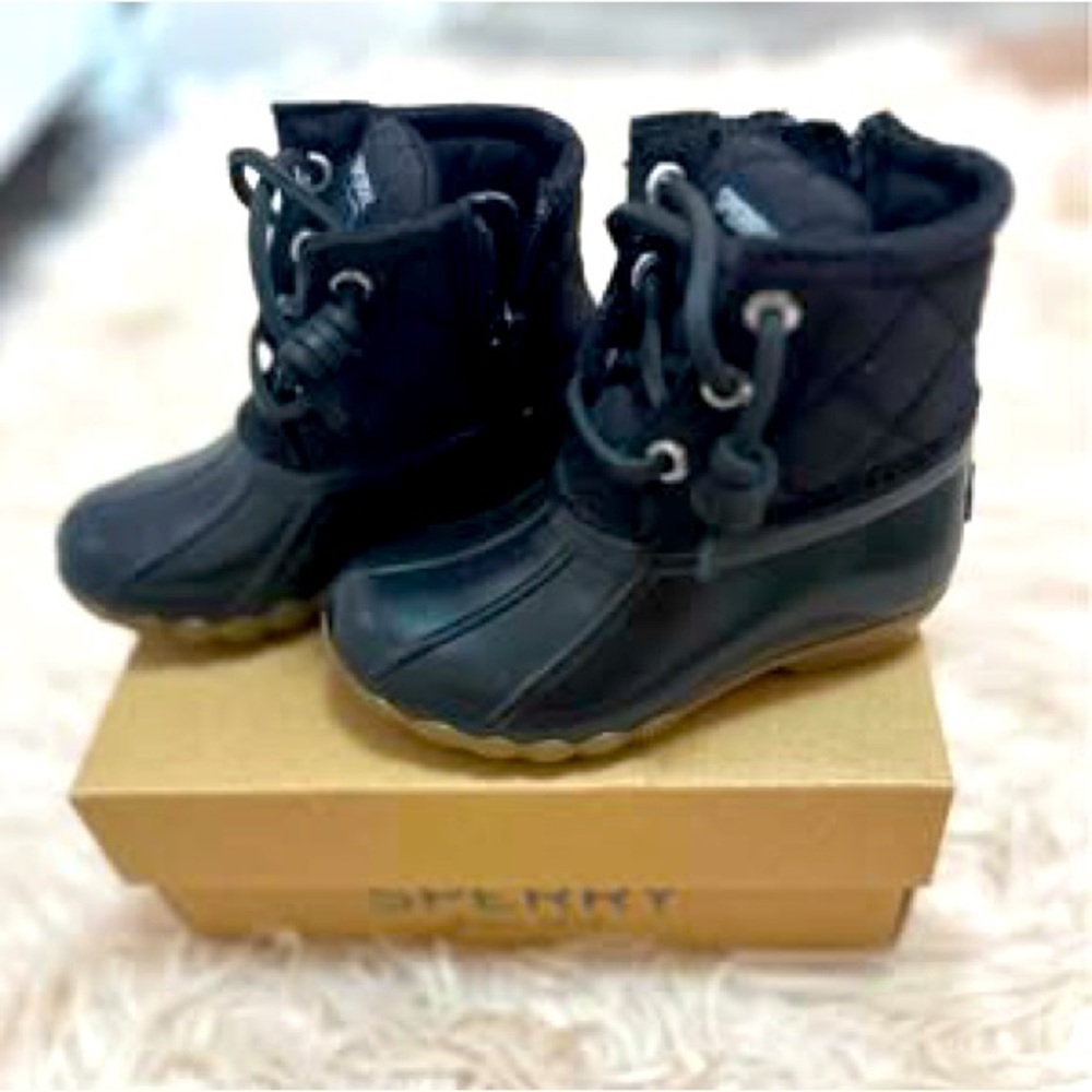 Sperry Black Quilted Boots toddler sz 7 new with box